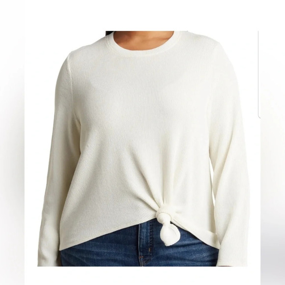 Madewell women’s Elwood Front Knot Top Sz L ribbed material color off white used - Picture 1 of 7